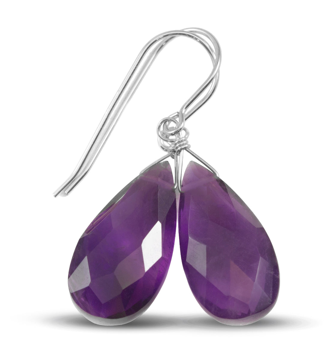 Amethyst Purple Faceted Earrings 1.5" – Sterling Silver or 14k Gold