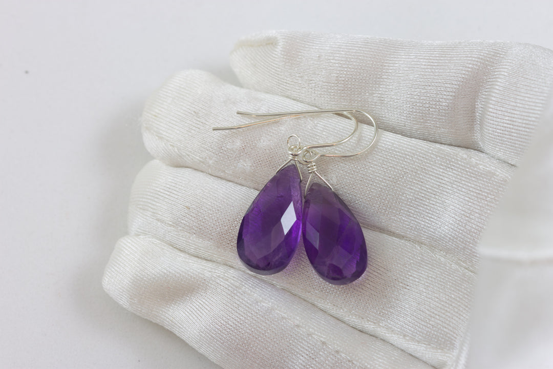 Amethyst Purple Faceted Earrings 1.5" – Sterling Silver or 14k Gold