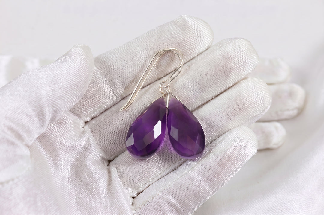Amethyst Purple Faceted Earrings 1.5" – Sterling Silver or 14k Gold