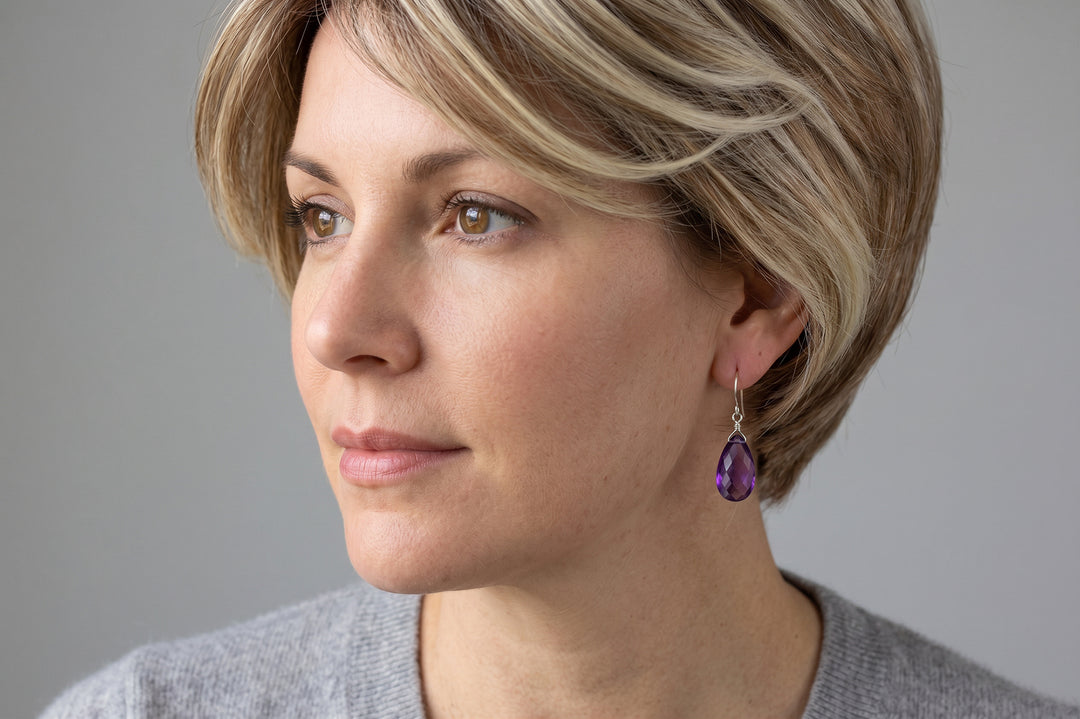 Amethyst Purple Faceted Earrings 1.5" – Sterling Silver or 14k Gold