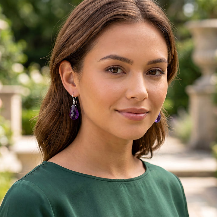Amethyst Purple Faceted Earrings 1.5" – Sterling Silver or 14k Gold