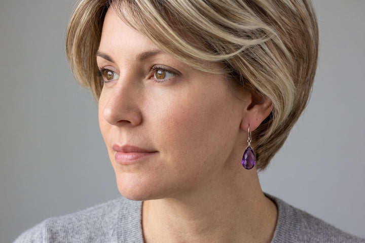 Amethyst Purple Faceted Earrings 1.5" – Sterling Silver or 14k Gold
