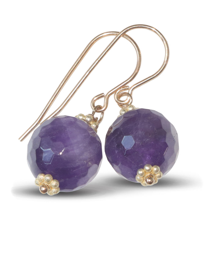 Amethyst Purple Round Earrings – Sterling Silver or 14k Gold