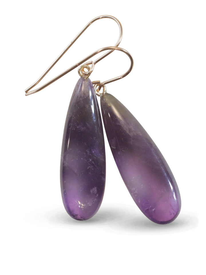 Amethyst Purple Phantom Smooth Earrings 1.7" – Sterling Silver or 14k Gold
