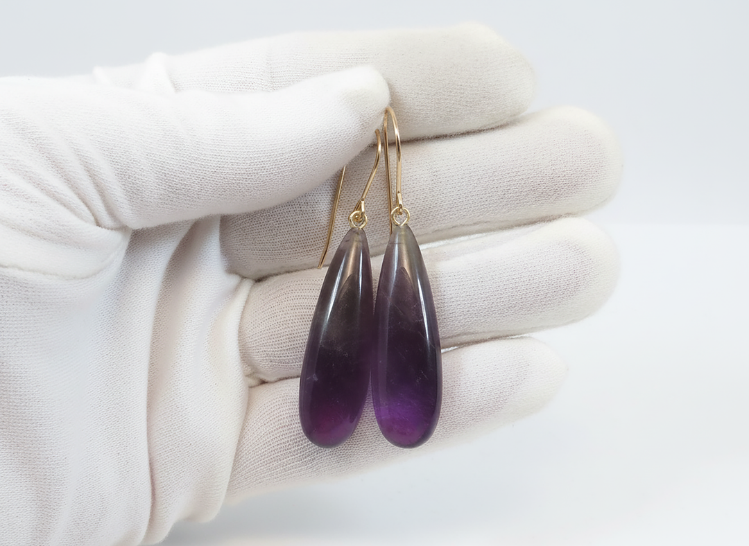 Amethyst Purple Phantom Smooth Earrings 1.7" – Sterling Silver or 14k Gold