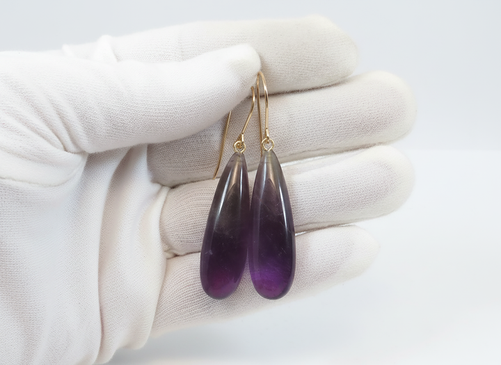 Amethyst Purple Phantom Smooth Earrings 1.7" – Sterling Silver or 14k Gold