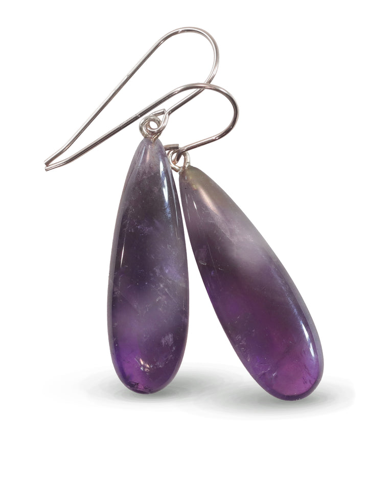 Amethyst Purple Phantom Smooth Earrings 1.7" – Sterling Silver or 14k Gold
