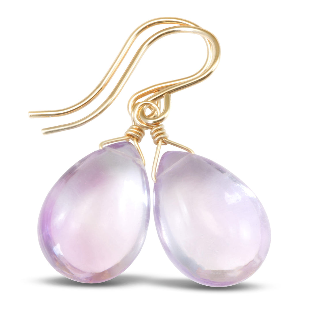 Amethyst Pink Smooth Earrings 1.2" – Sterling Silver or 14k Gold