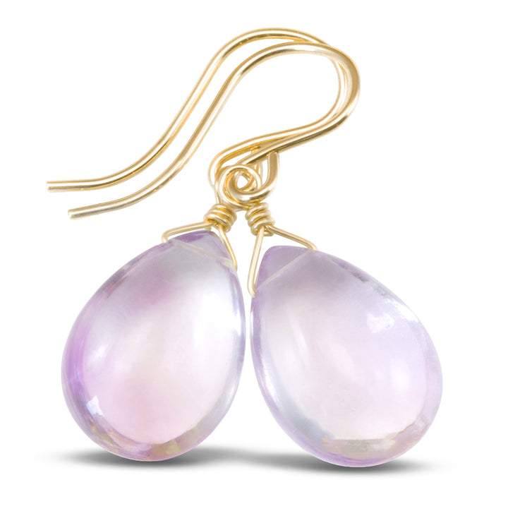 Amethyst Pink Smooth Earrings 1.2" – Sterling Silver or 14k Gold
