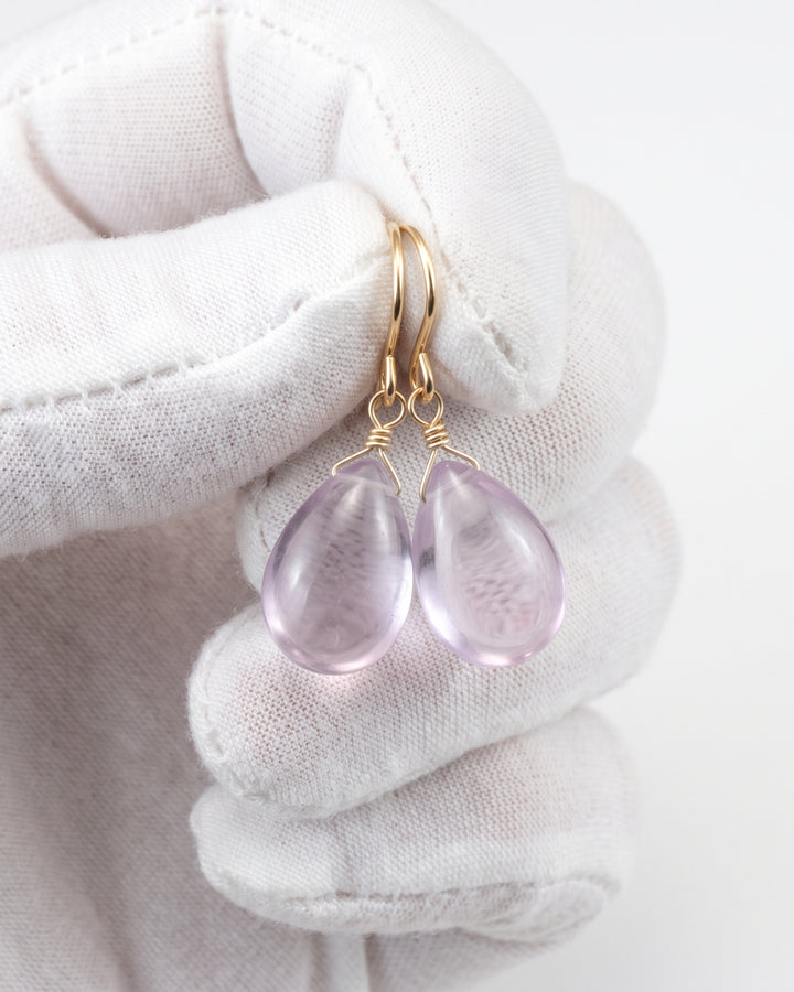 Amethyst Pink Smooth Earrings 1.2" – Sterling Silver or 14k Gold