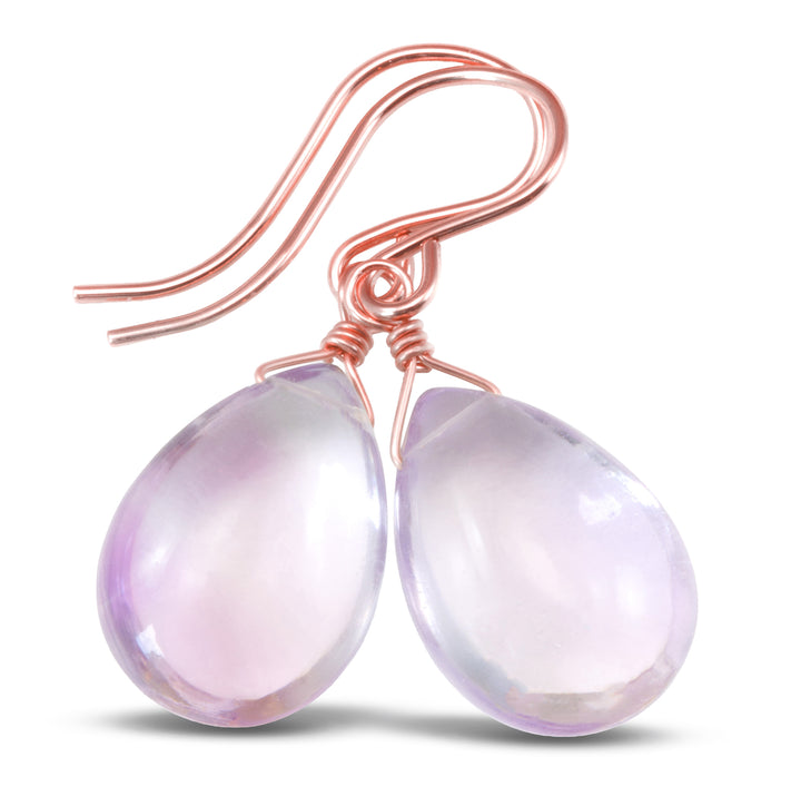 Amethyst Pink Smooth Earrings 1.2" – Sterling Silver or 14k Gold
