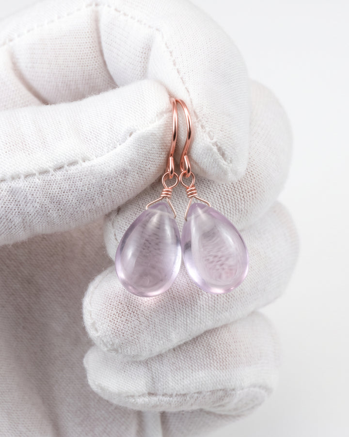 Amethyst Pink Smooth Earrings 1.2" – Sterling Silver or 14k Gold