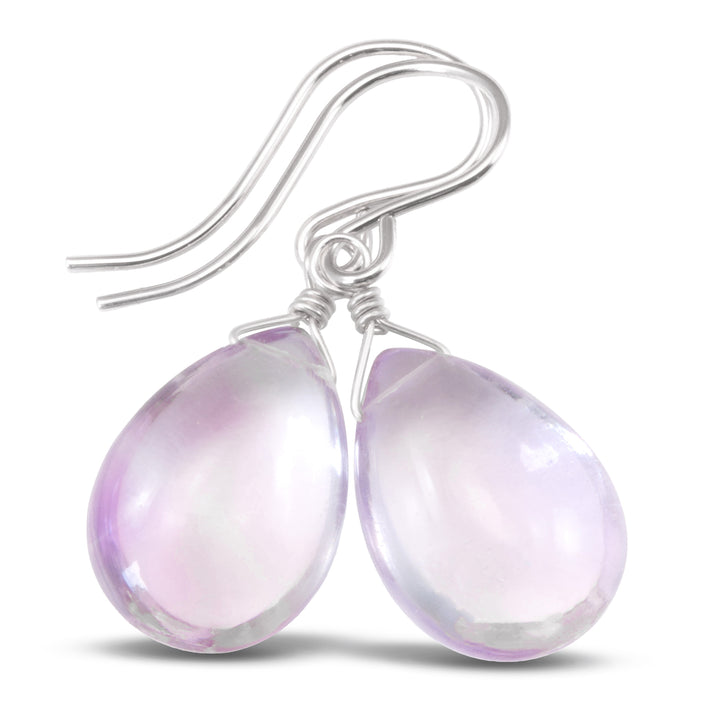 Amethyst Pink Smooth Earrings 1.2" – Sterling Silver or 14k Gold