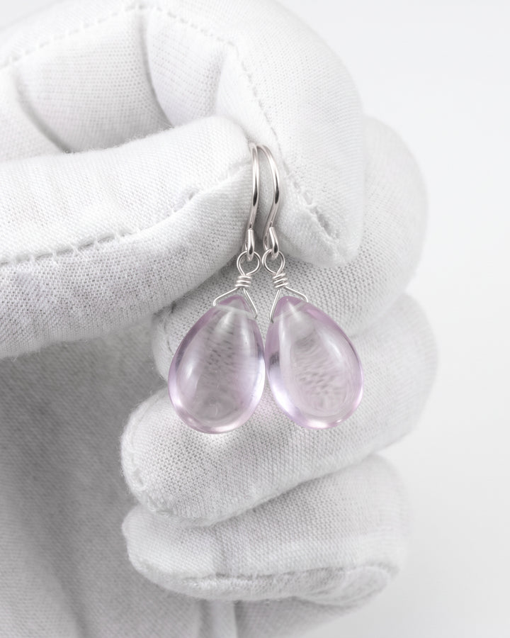 Amethyst Pink Smooth Earrings 1.2" – Sterling Silver or 14k Gold