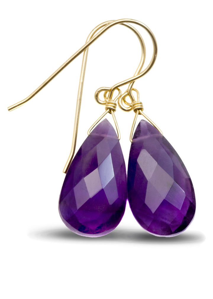 Amethyst Purple Faceted Earrings 1.5" – Sterling Silver or 14k Gold