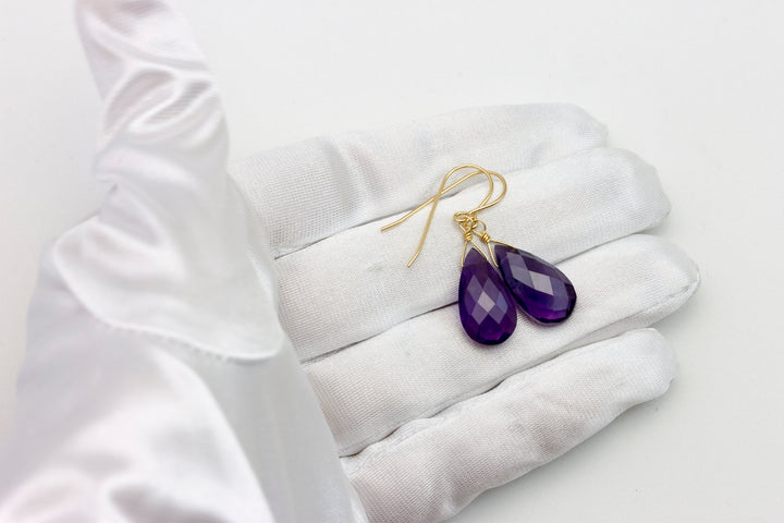 Amethyst Purple Faceted Earrings 1.5" – Sterling Silver or 14k Gold