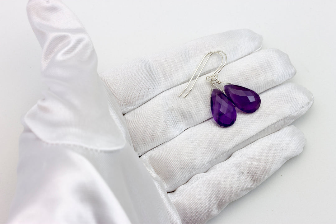 Amethyst Purple Faceted Earrings 1.5" – Sterling Silver or 14k Gold