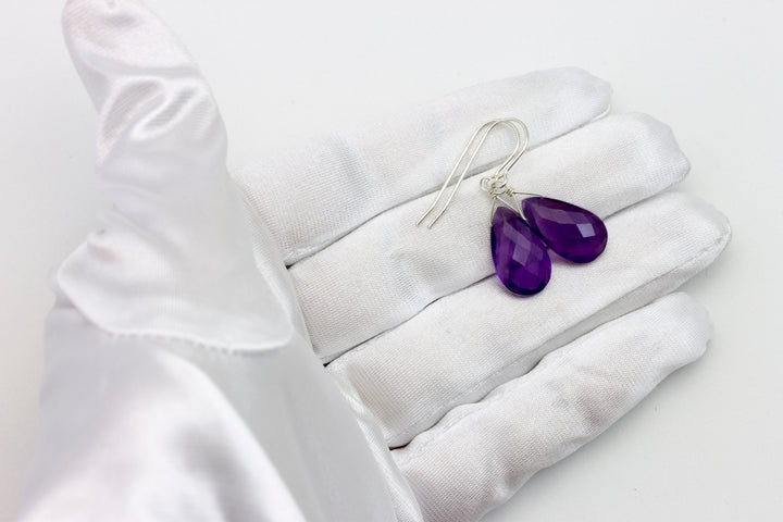 Amethyst Purple Faceted Earrings 1.5" – Sterling Silver or 14k Gold
