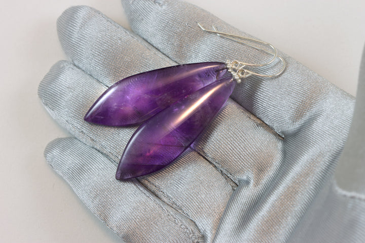 Amethyst Purple Phantom Smooth Earrings 2.2" – Sterling Silver or 14k Gold