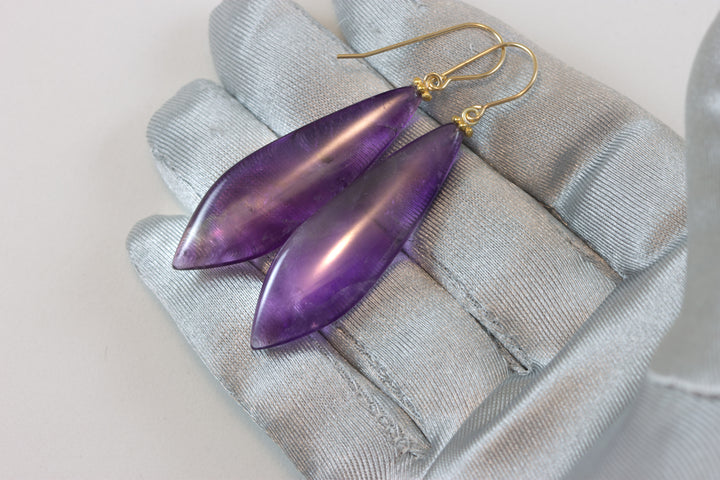 Amethyst Purple Phantom Smooth Earrings 2.2" – Sterling Silver or 14k Gold
