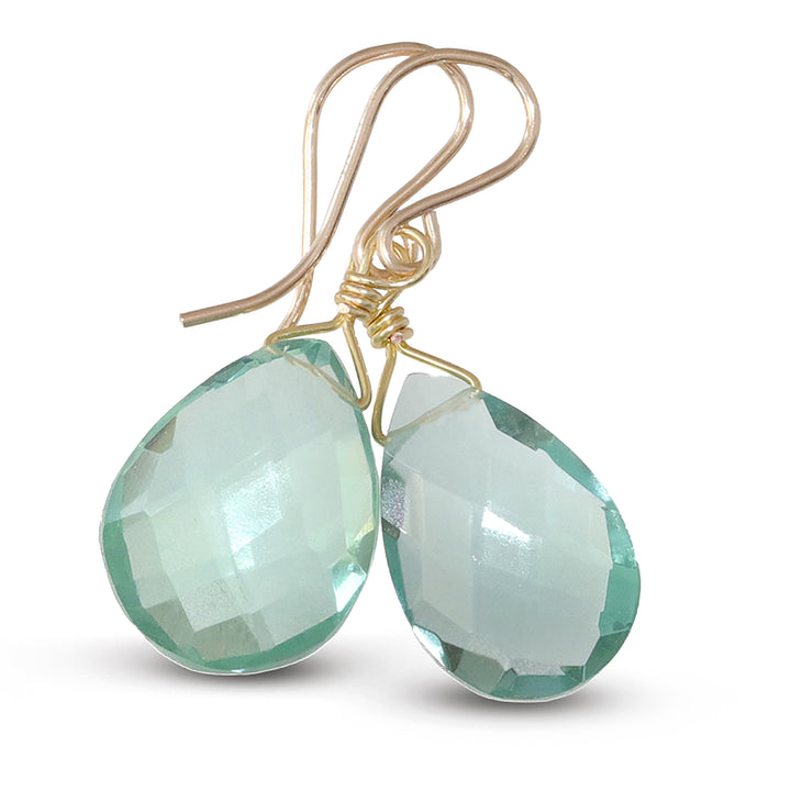 Simulated Aquamarine Earrings Blue Pear 1.2" – Sterling Silver or 14k Gold