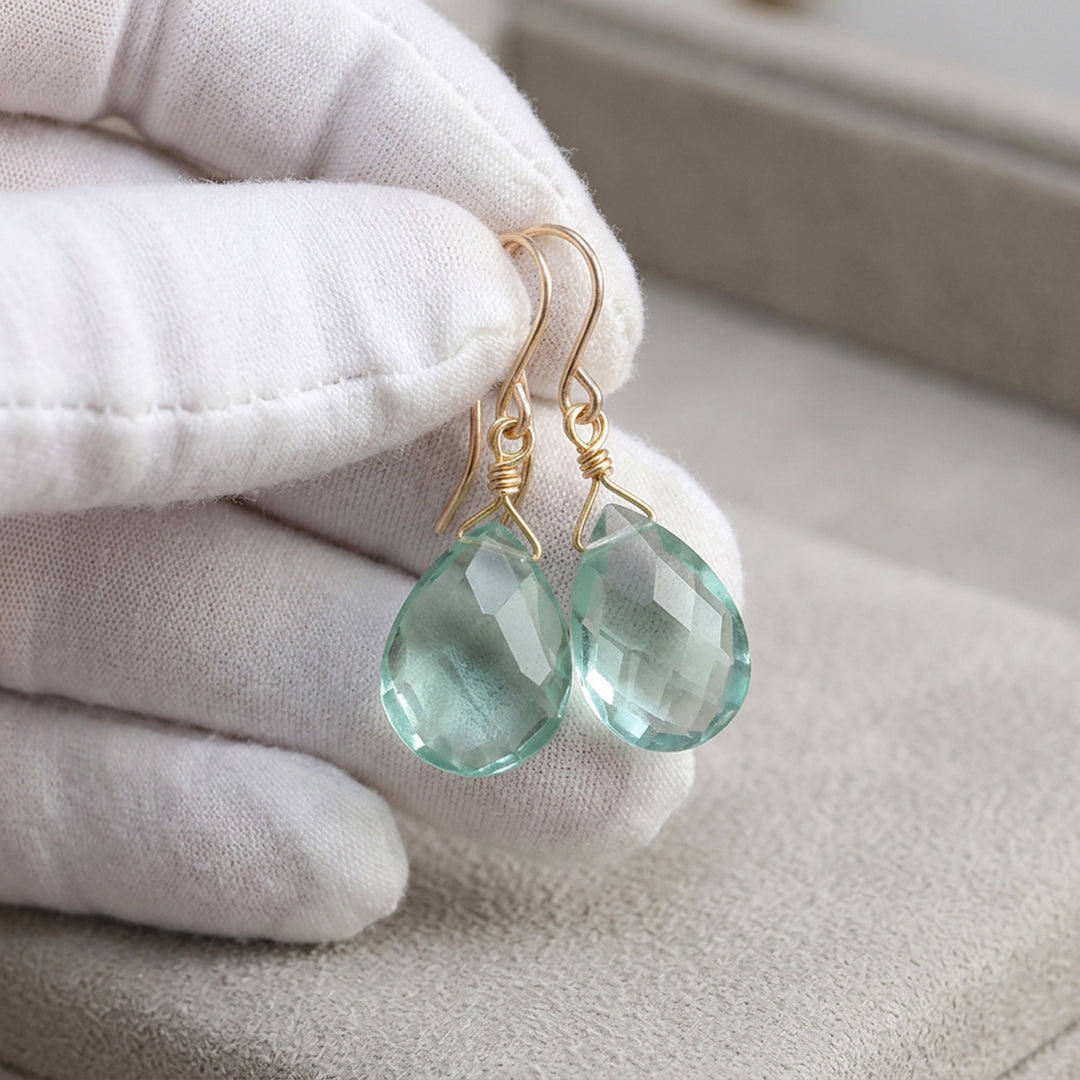 Simulated Aquamarine Earrings Blue Pear 1.2" – Sterling Silver or 14k Gold