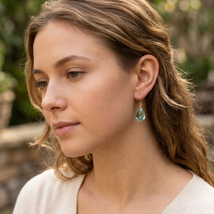 Simulated Aquamarine Earrings Blue Pear 1.2" – Sterling Silver or 14k Gold