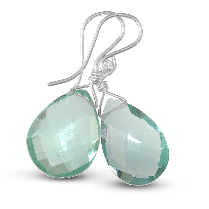 Simulated Aquamarine Earrings Blue Pear 1.2" – Sterling Silver or 14k Gold