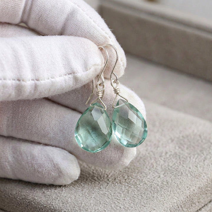 Simulated Aquamarine Earrings Blue Pear 1.2" – Sterling Silver or 14k Gold
