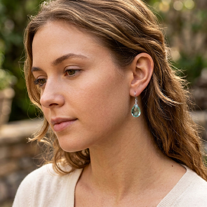 Simulated Aquamarine Earrings Blue Pear 1.2" – Sterling Silver or 14k Gold