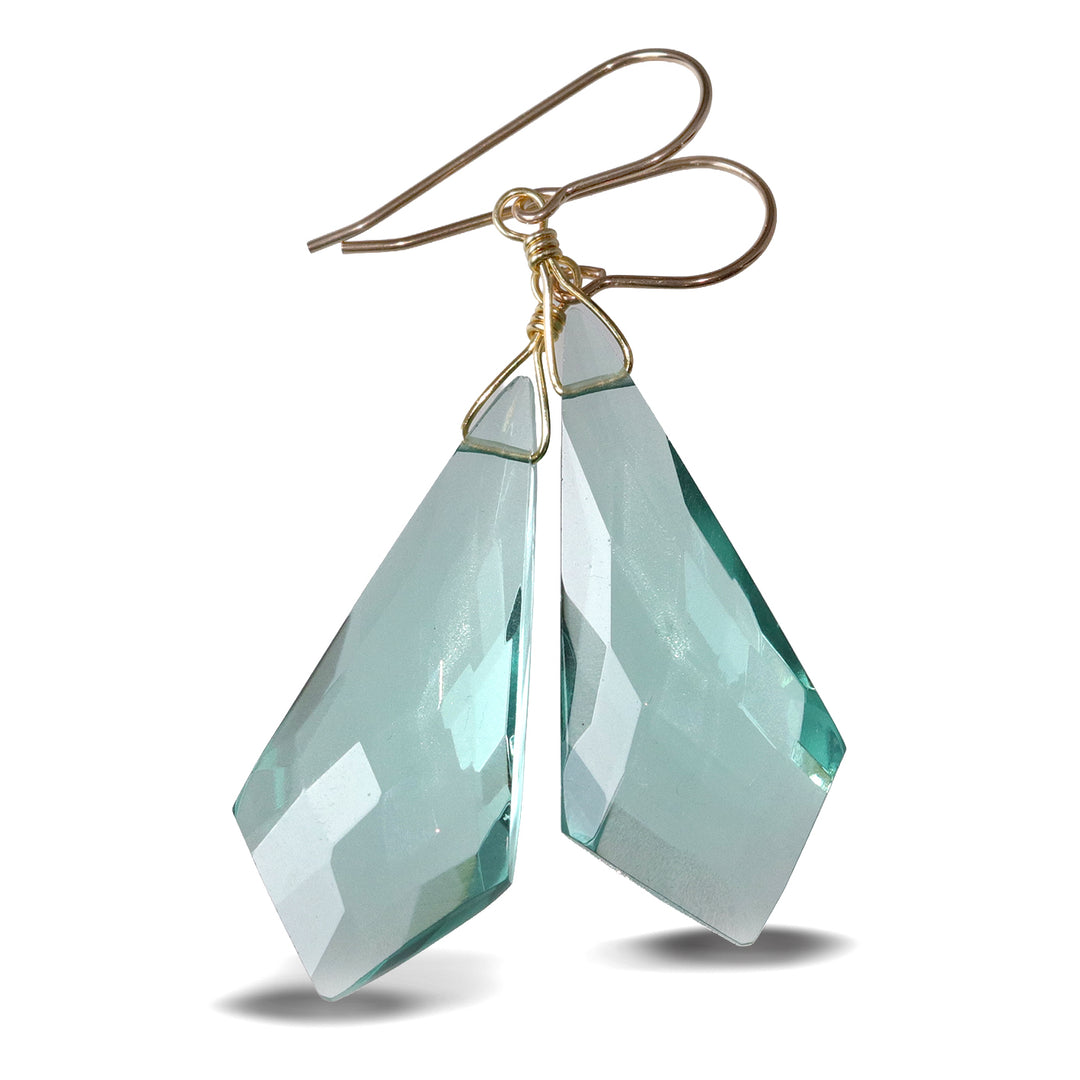 Simulated Aquamarine Blue Earrings 2.1" – Sterling Silver or 14k Gold Extra Long