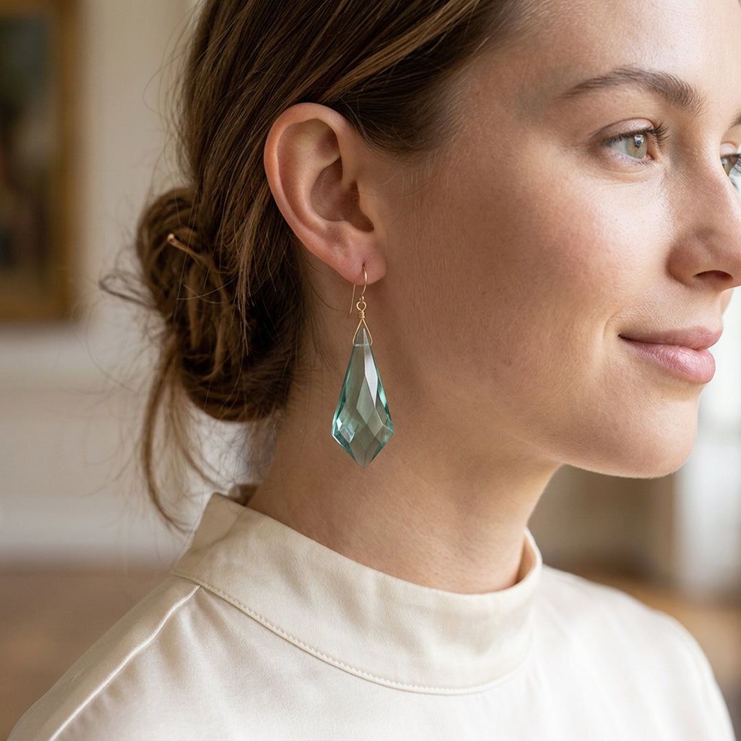 Simulated Aquamarine Blue Earrings 2.1" – Sterling Silver or 14k Gold Extra Long