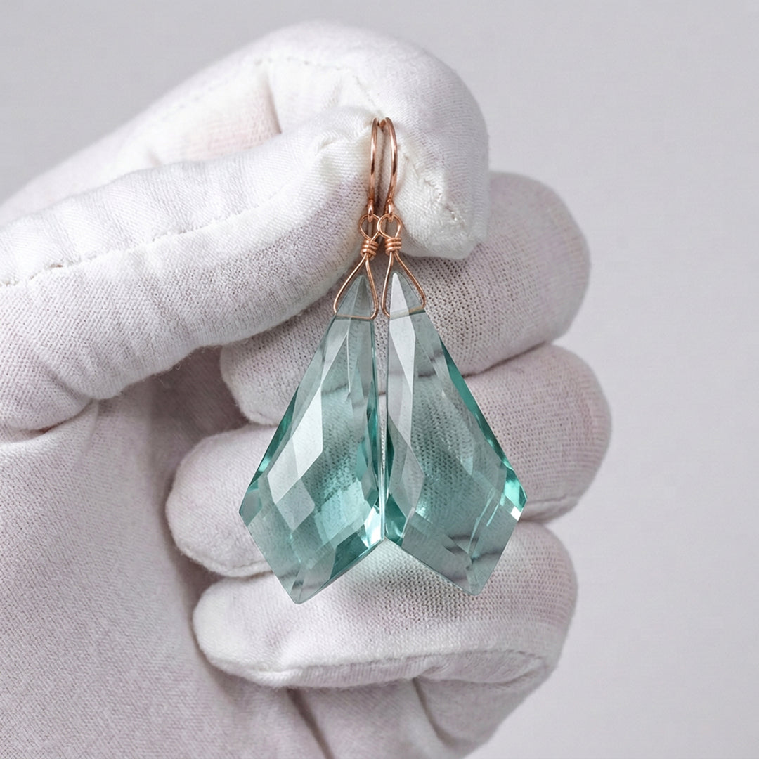 Simulated Aquamarine Blue Earrings 2.1" – Sterling Silver or 14k Gold Extra Long