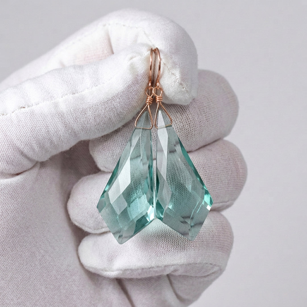 Simulated Aquamarine Blue Earrings 2.1" – Sterling Silver or 14k Gold Extra Long