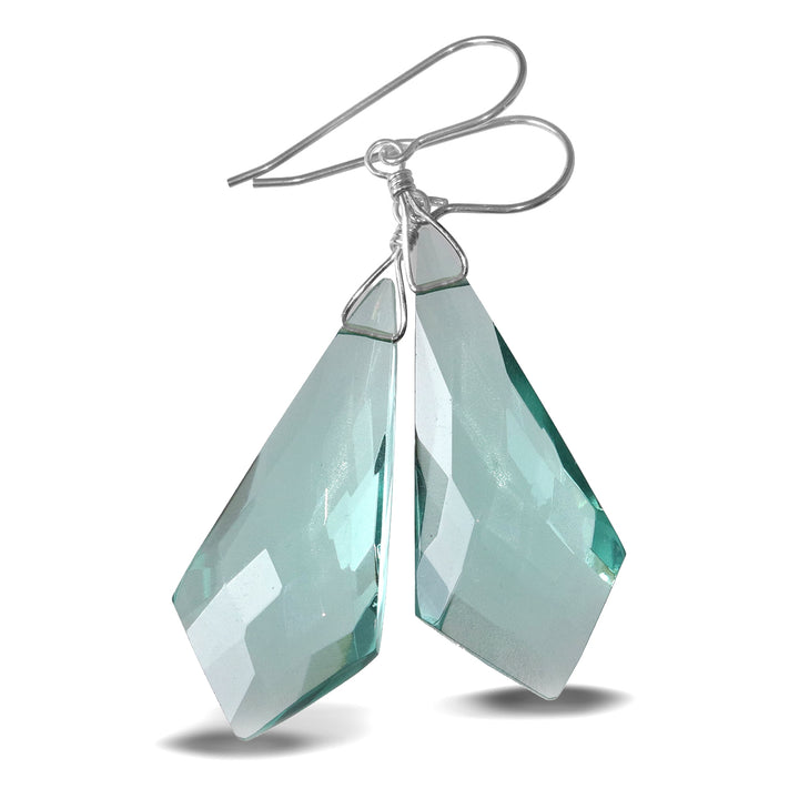 Simulated Aquamarine Blue Earrings 2.1" – Sterling Silver or 14k Gold Extra Long