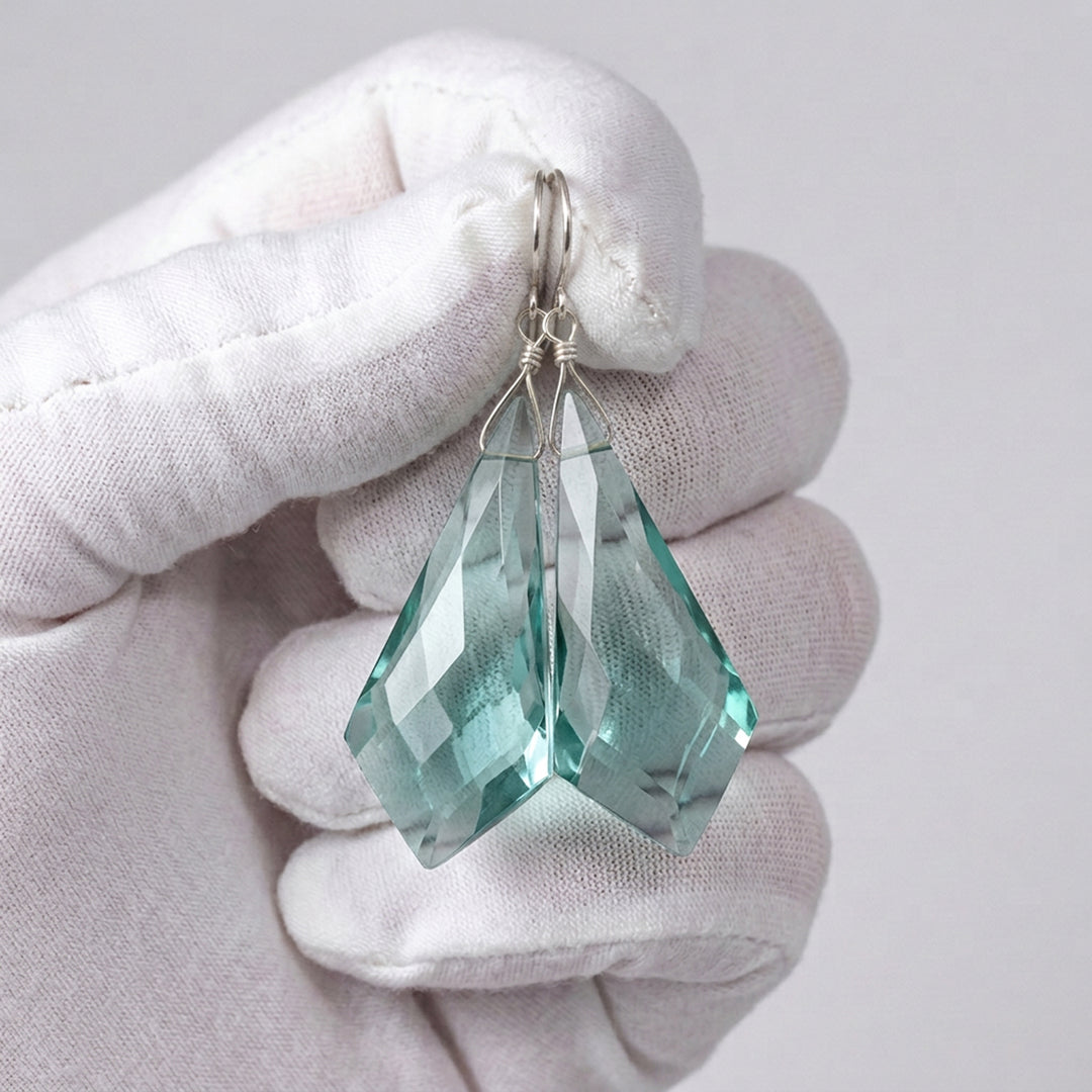 Simulated Aquamarine Blue Earrings 2.1" – Sterling Silver or 14k Gold Extra Long