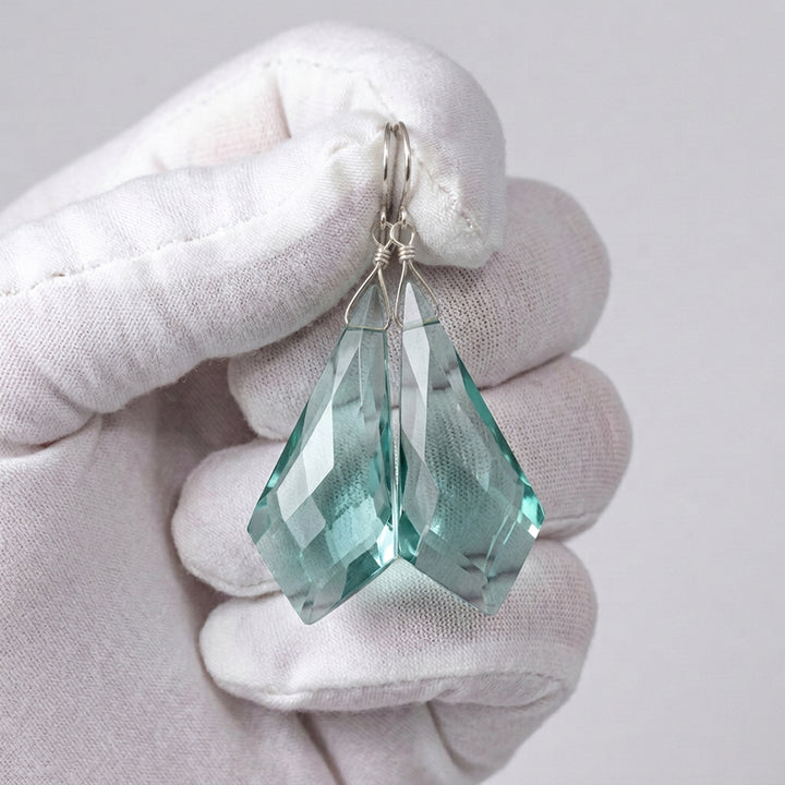 Simulated Aquamarine Blue Earrings 2.1" – Sterling Silver or 14k Gold Extra Long