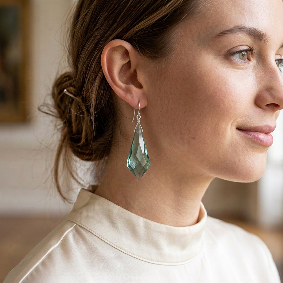 Simulated Aquamarine Blue Earrings 2.1" – Sterling Silver or 14k Gold Extra Long