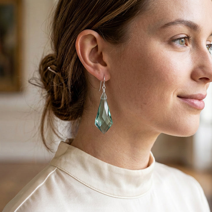 Simulated Aquamarine Blue Earrings 2.1" – Sterling Silver or 14k Gold Extra Long