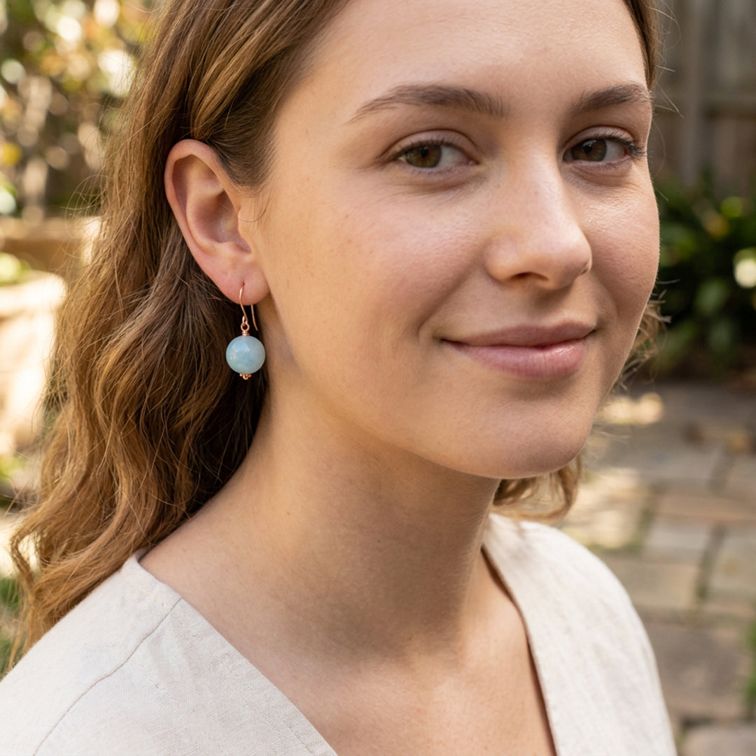 Aquamarine Earrings Blue Round Aqua Smooth – Sterling Silver or 14k Gold