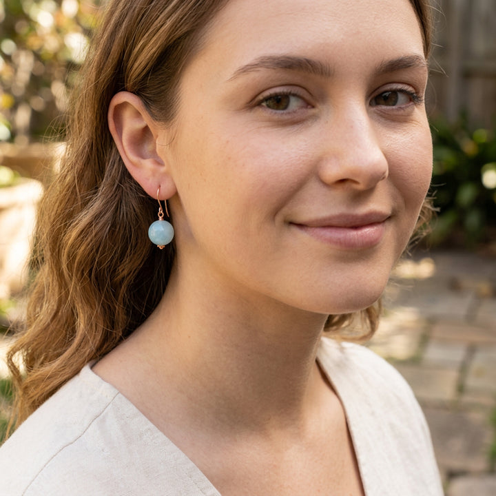 Aquamarine Earrings Blue Round Aqua Smooth – Sterling Silver or 14k Gold