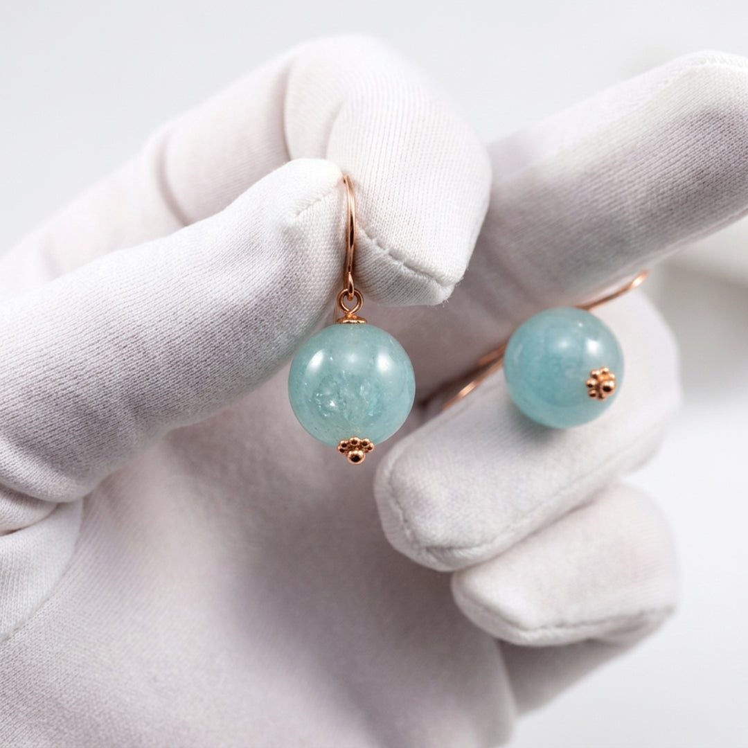 Aquamarine Earrings Blue Round Aqua Smooth – Sterling Silver or 14k Gold