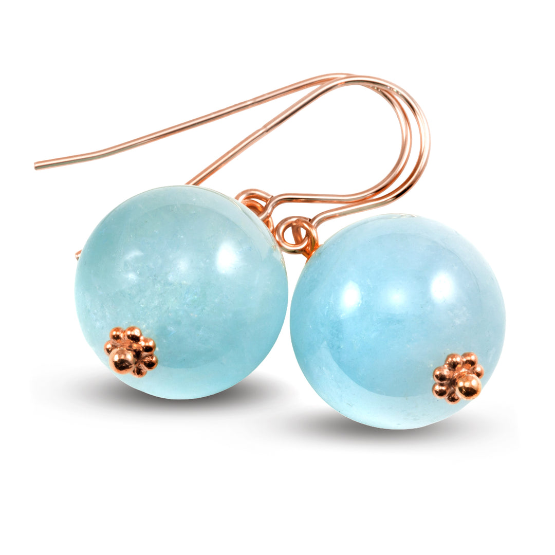 Aquamarine Earrings Blue Round Aqua Smooth – Sterling Silver or 14k Gold