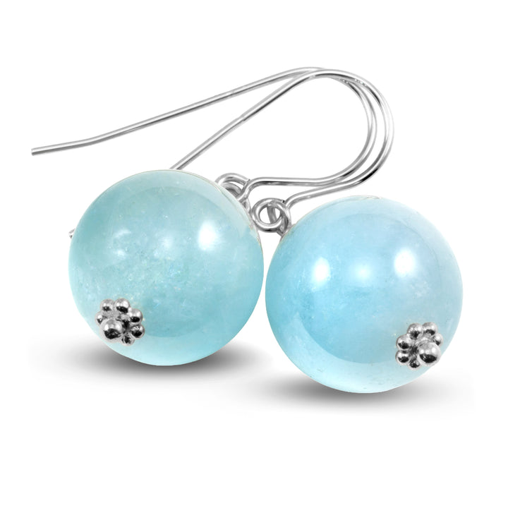 Aquamarine Earrings Blue Round Aqua Smooth – Sterling Silver or 14k Gold