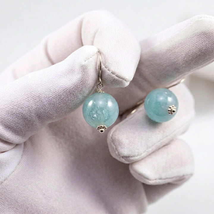 Aquamarine Earrings Blue Round Aqua Smooth – Sterling Silver or 14k Gold