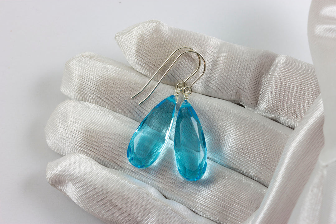 Simulated Aquamarine Earrings Aqua Long Blue 1.5" – Sterling Silver or 14k Gold