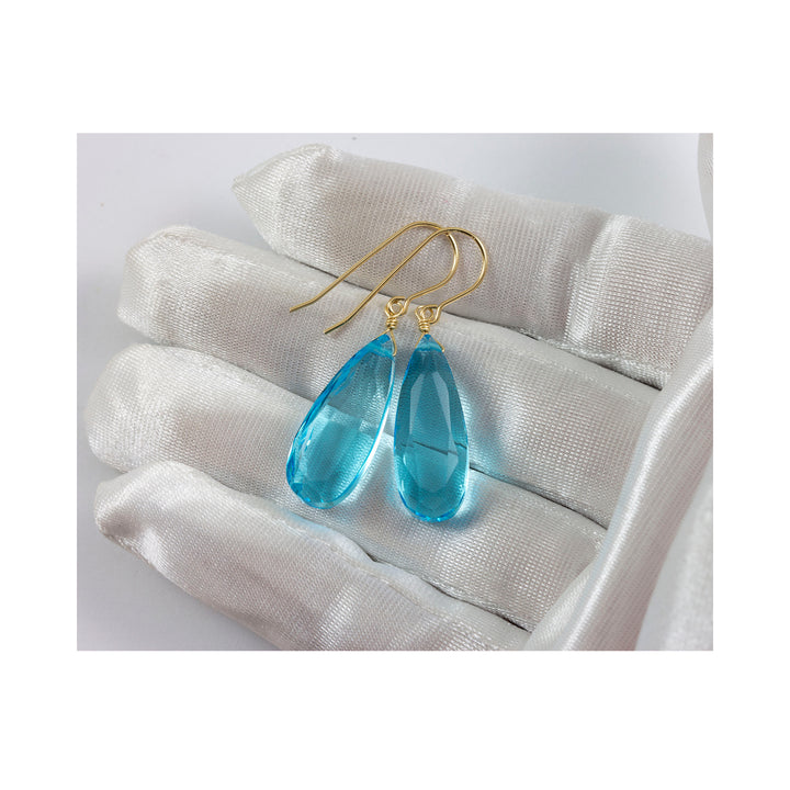 Simulated Aquamarine Earrings Aqua Smooth Blue 1.5" – Sterling Silver or 14k Gold