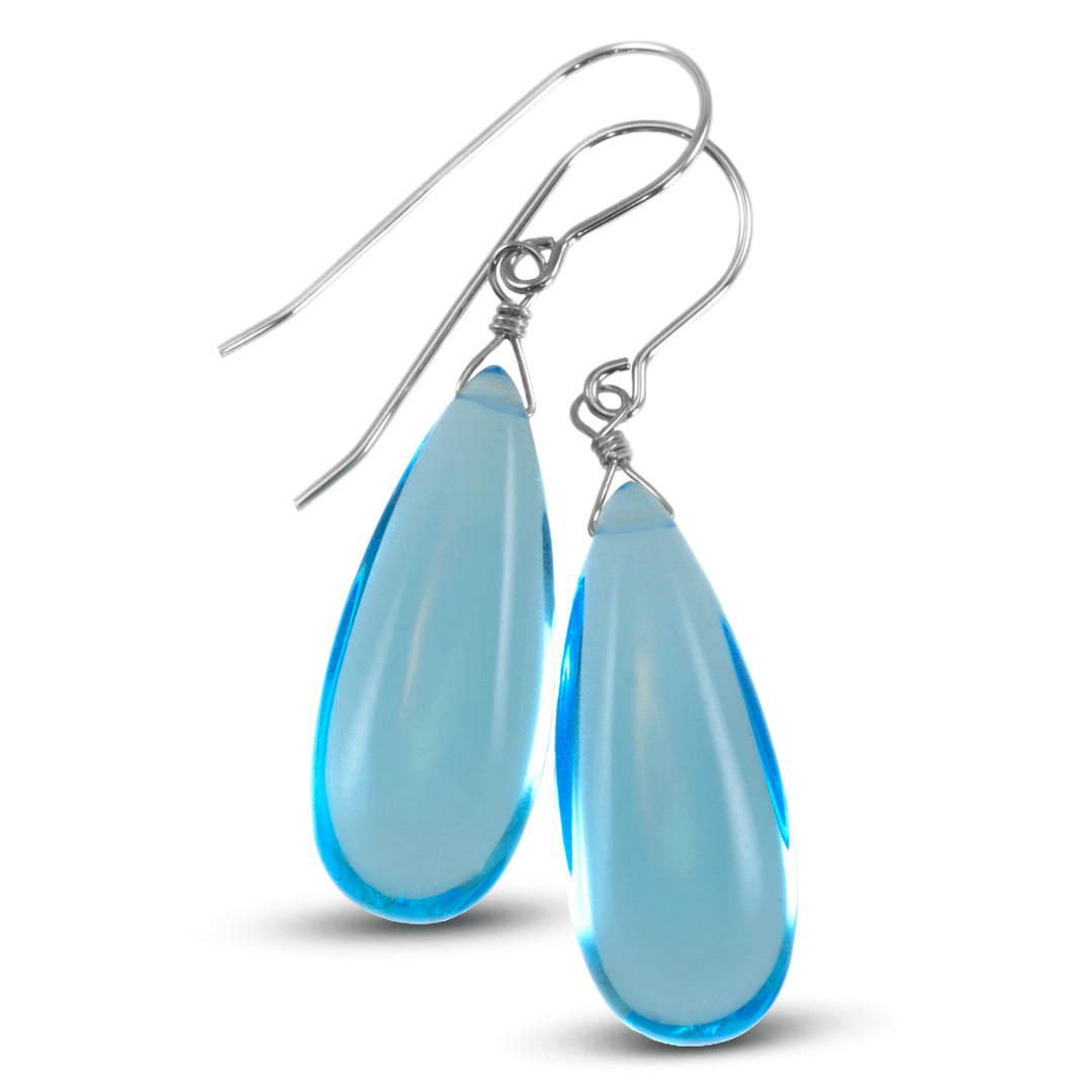 Simulated Aquamarine Earrings Aqua Smooth Blue 1.5" – Sterling Silver or 14k Gold