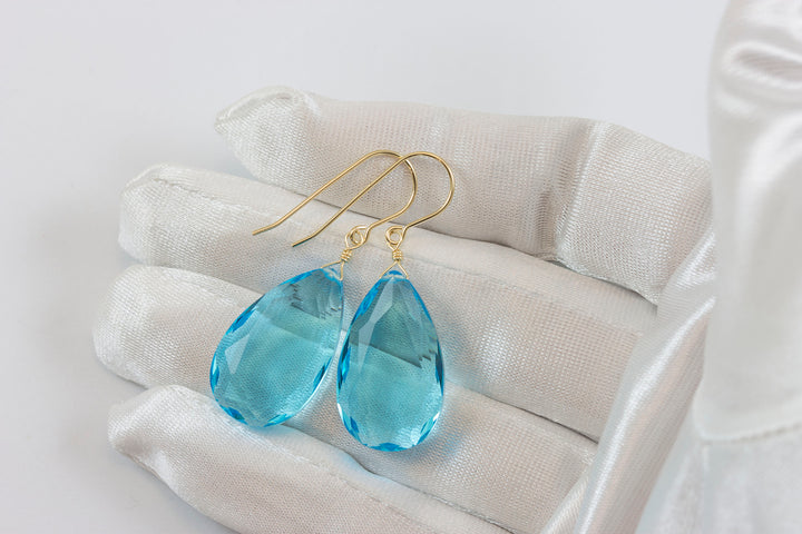 Simulated Aquamarine Earrings Aqua Large Blue 1.5" – Sterling Silver or 14k Gold