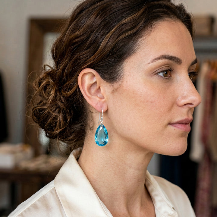 Simulated Aquamarine Earrings Aqua Large Blue 1.5" – Sterling Silver or 14k Gold